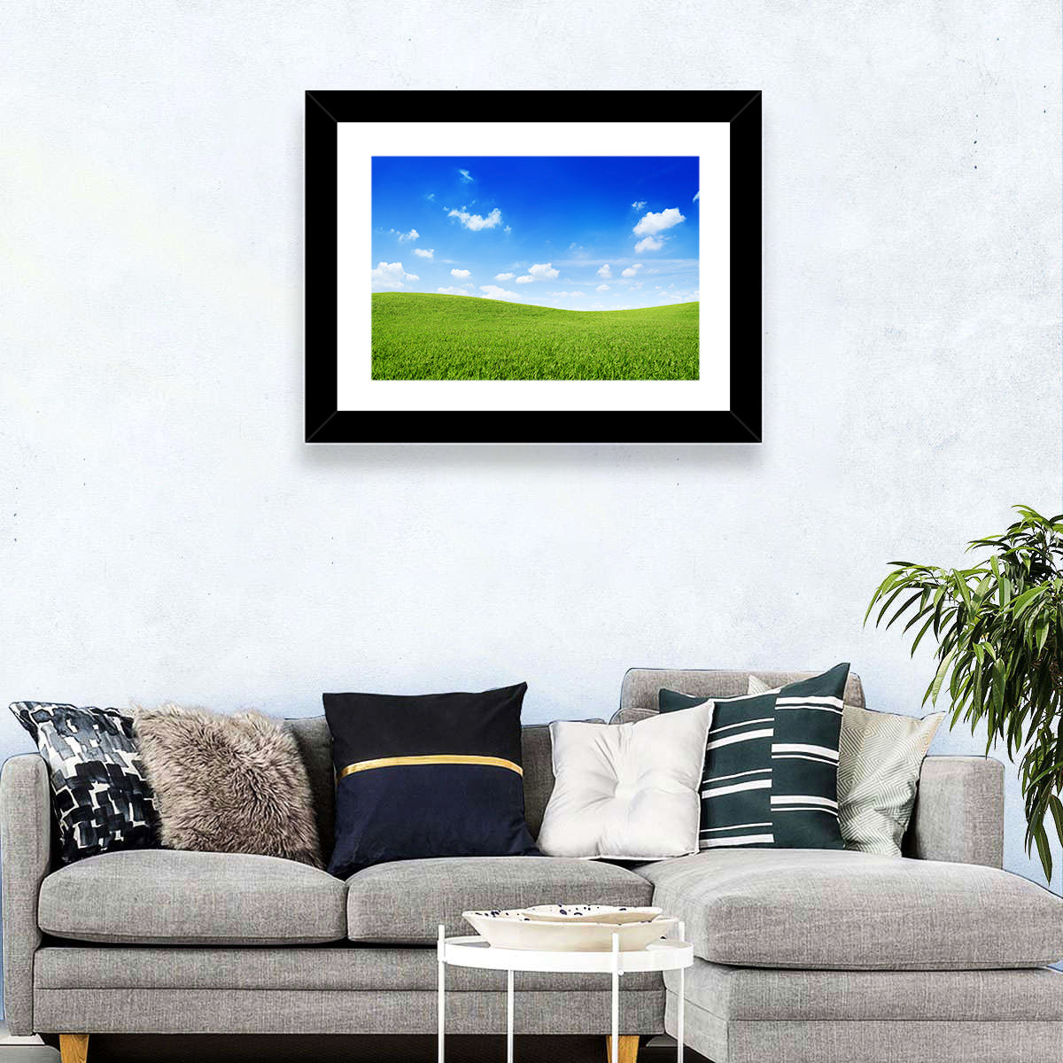 Rolling Green Meadow Under Blue Sky Wall Art