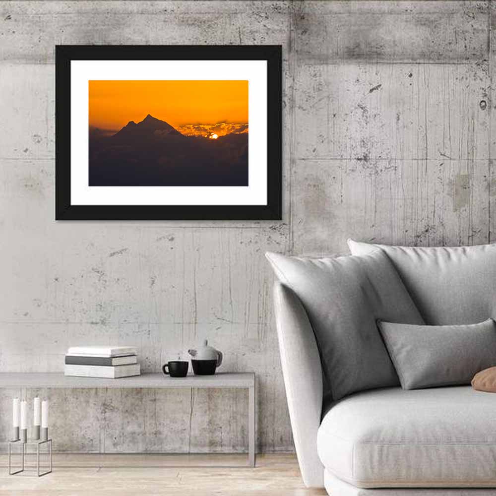 Athos Mountain Sunrise Wall Art in a room, landscape