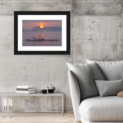 Misty Lake Sunrise with Fallen Tree Wall Art