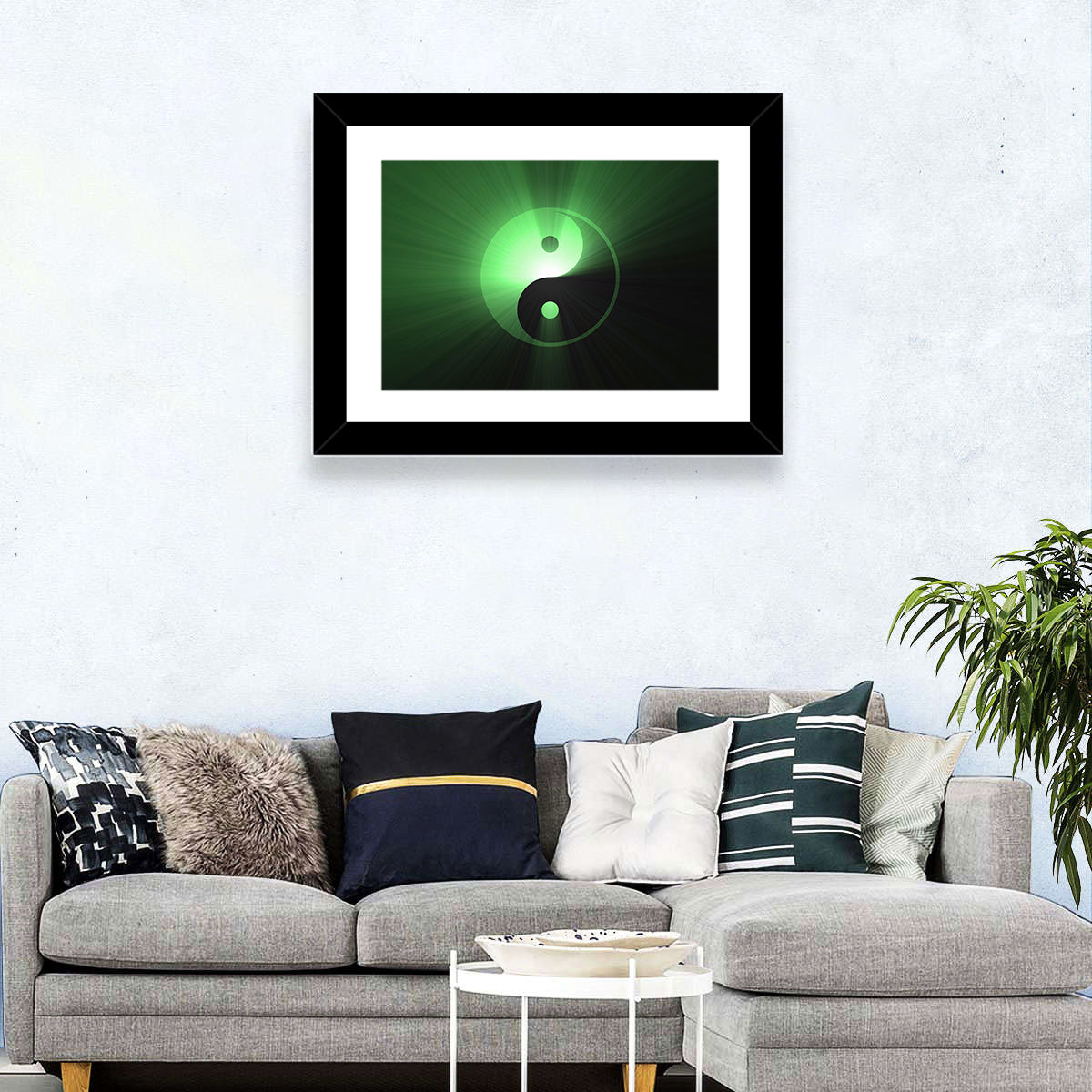 Green Glowing Yin Yang Wall Art