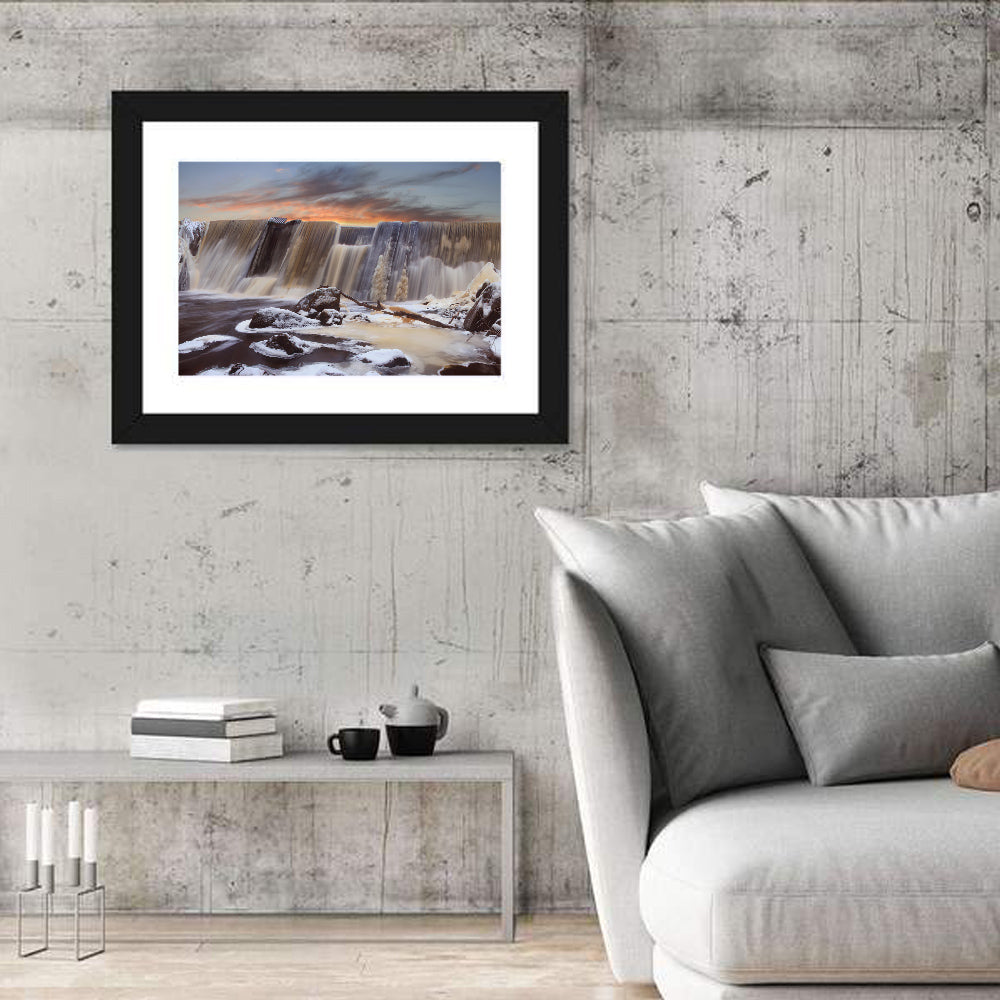 Frozen Waterfall at Sunset Wall Art