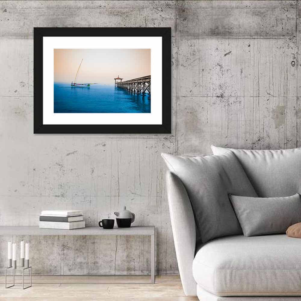 Outrigger Boat and Pier Wall Art in a room, landscape