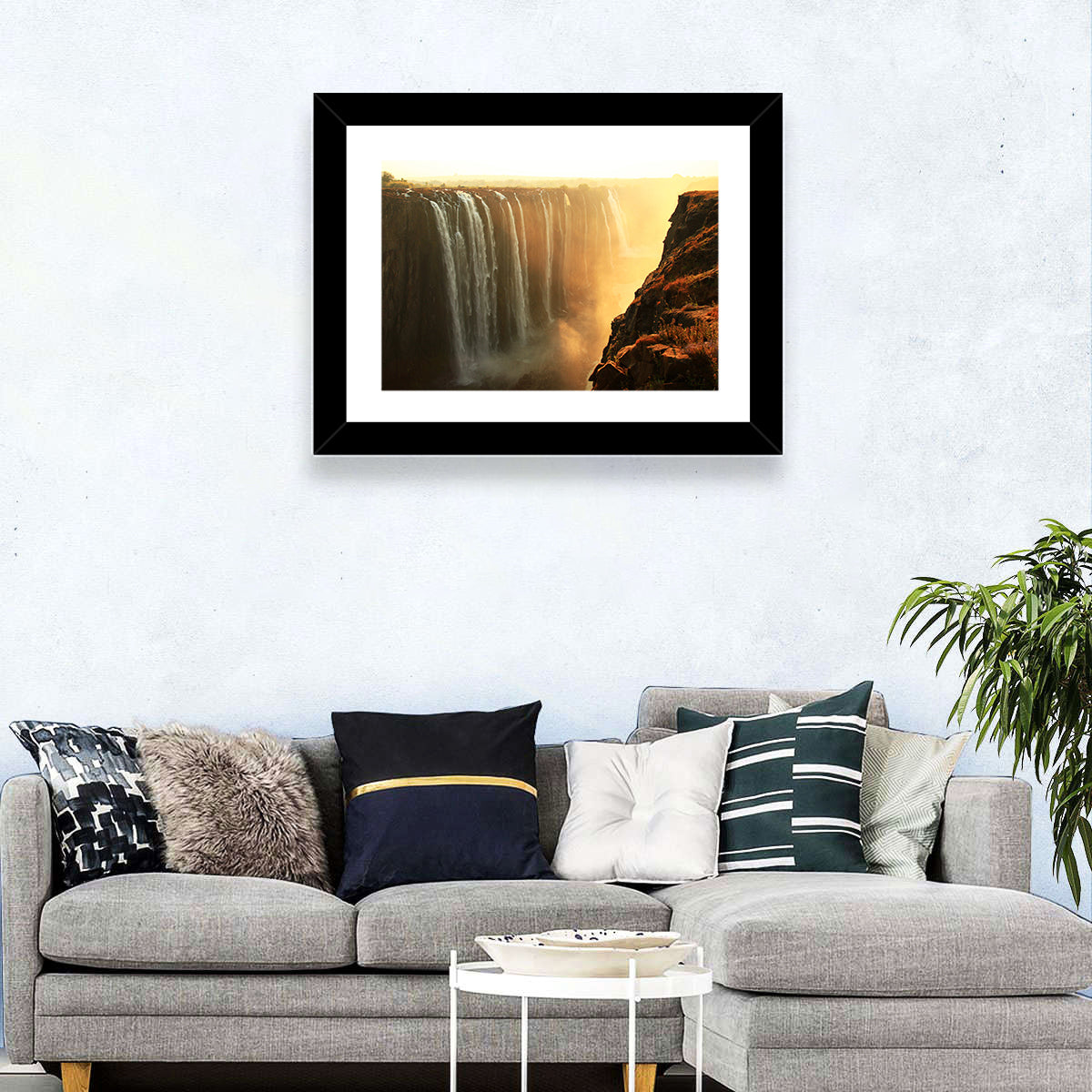 Victoria Falls Golden Hour Wall Art in a room, landscape