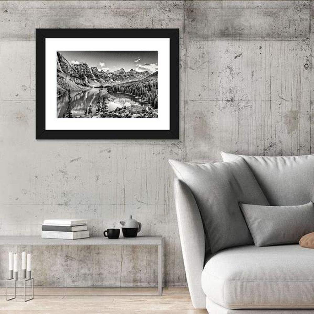 Moraine Lake Monochrome Mountain Landscape Wall Art