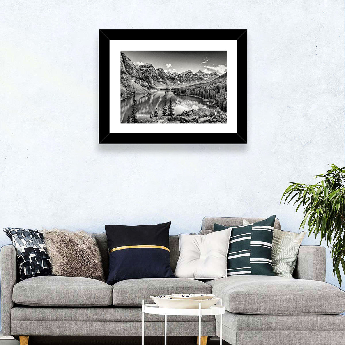Moraine Lake Monochrome Mountain Landscape Wall Art