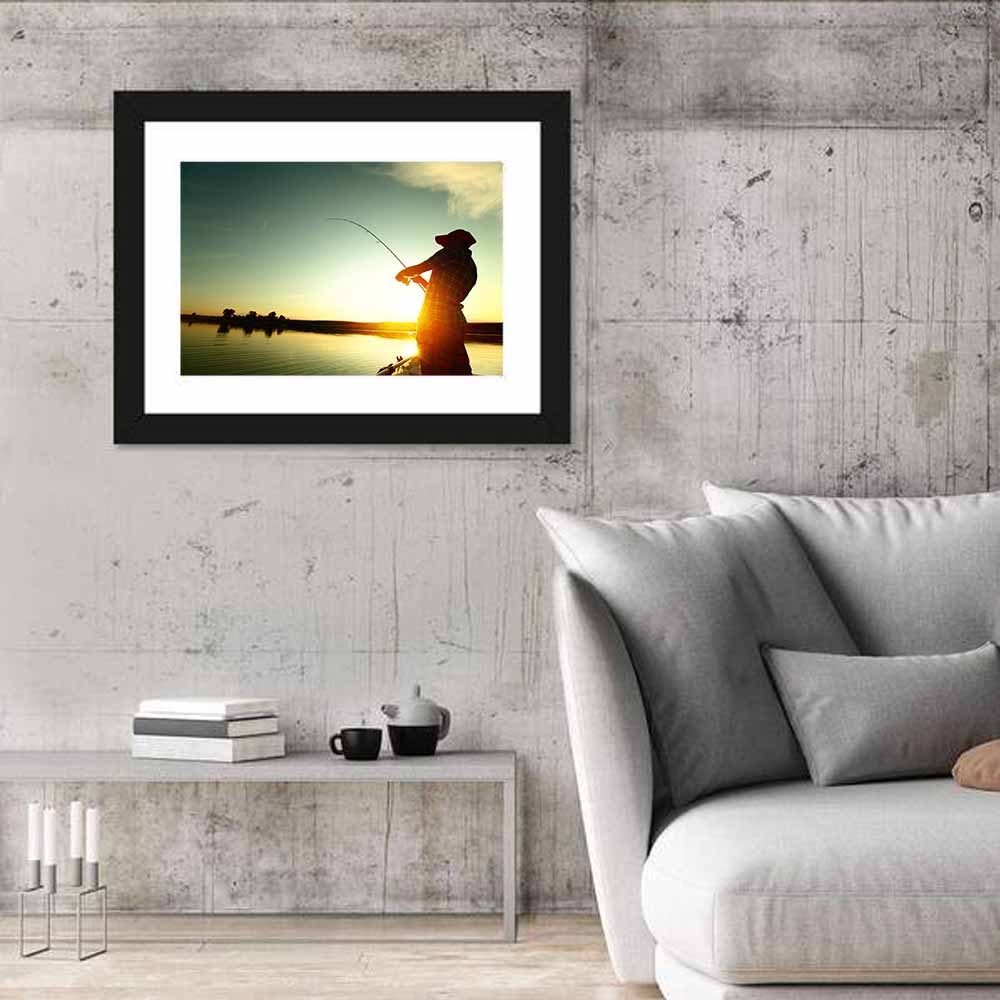 Sunset Fisherman Silhouette Wall Art