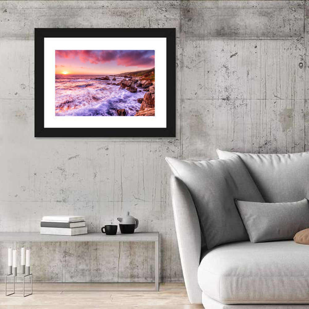 Dusk Over California Cliffs Wall Art in a room, landscape