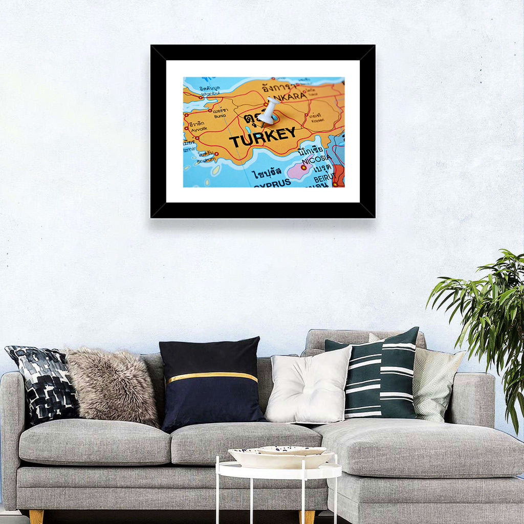 Turkey Map with Ankara Pin Wall Art