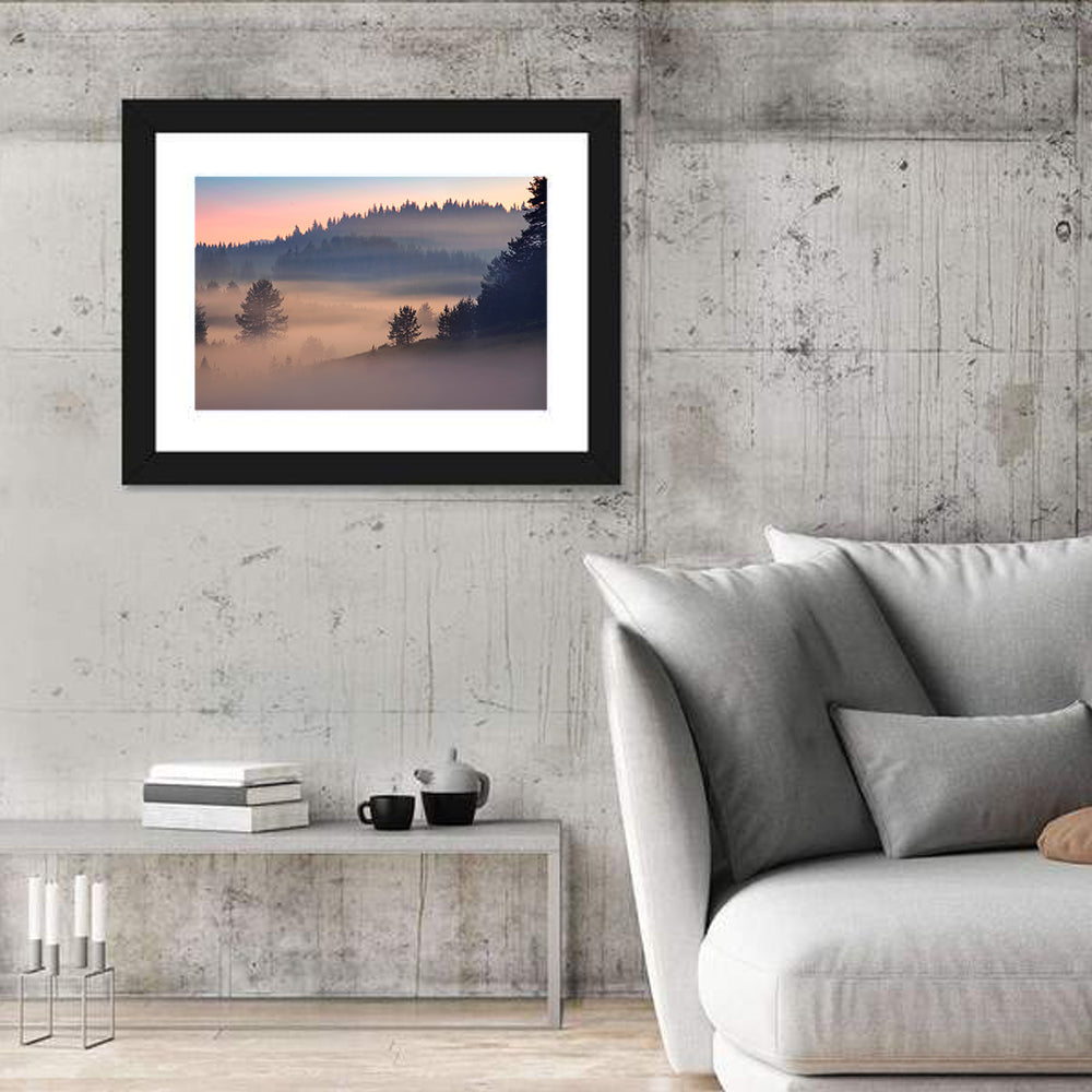 Misty Sunrise Forest Wall Art