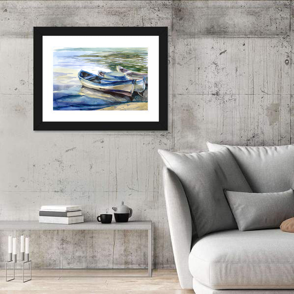 Watercolour Lake Boats Wall Art