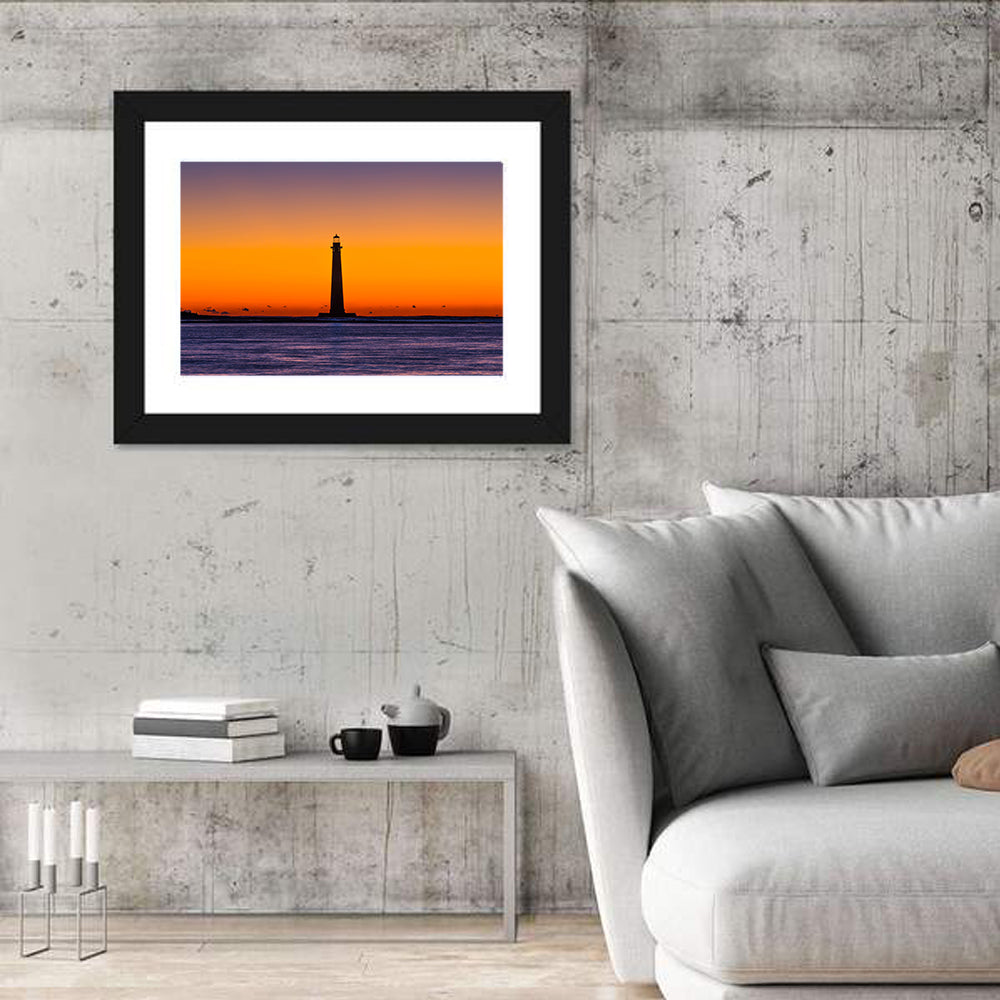 Minimalist Lighthouse Silhouette at Twilight Wall Art