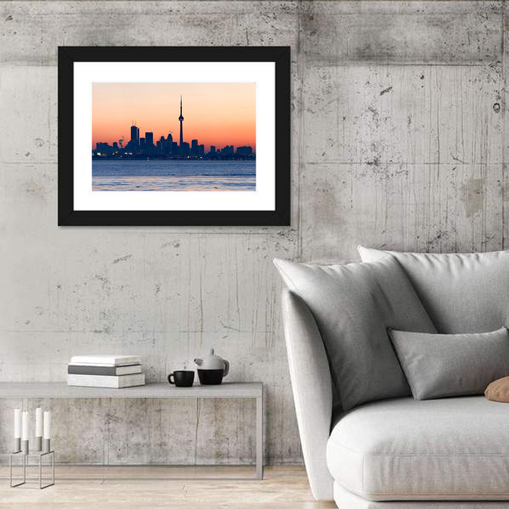 Toronto Dusk Skyline with Cn Tower Wall Art in a room, landscape