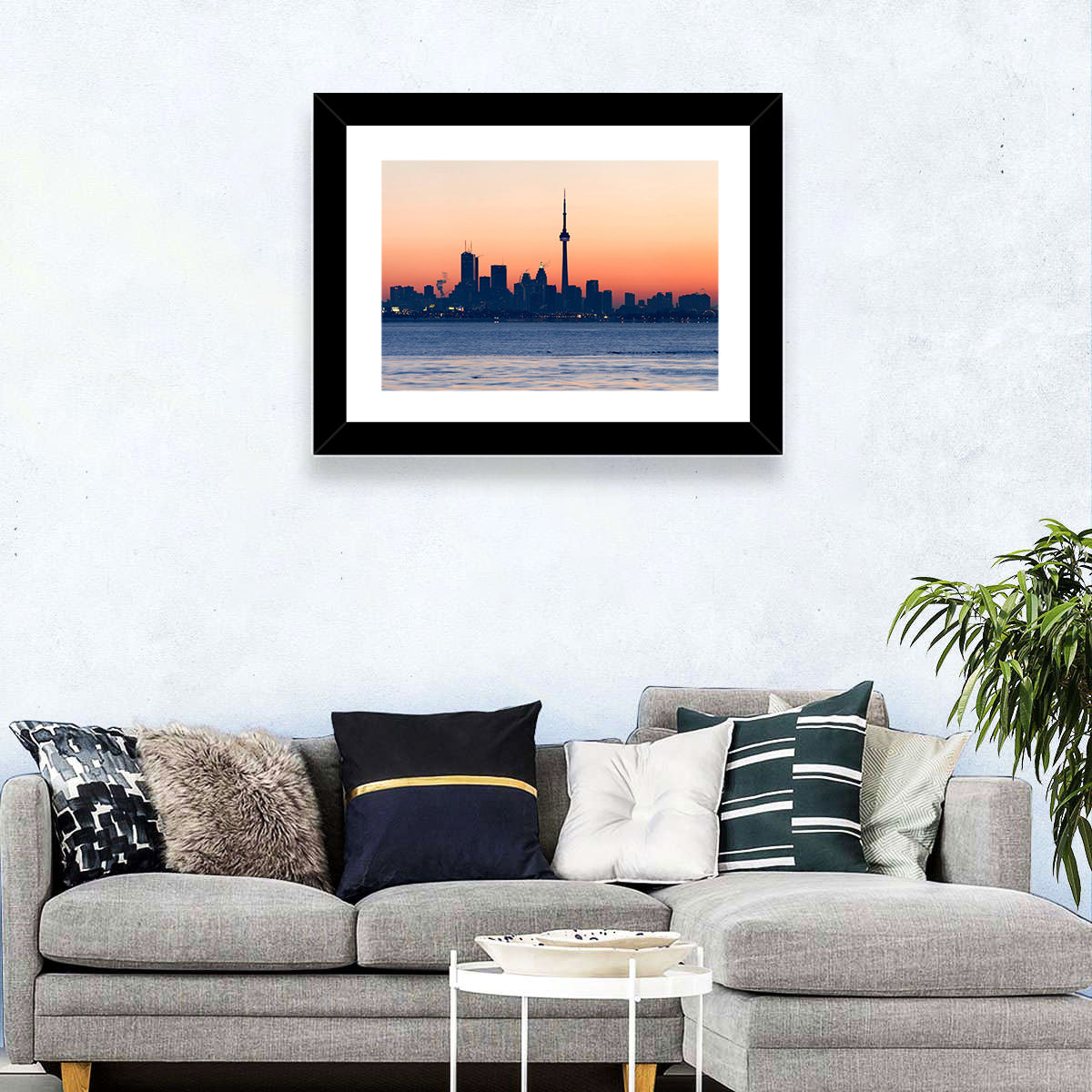 Toronto Dusk Skyline with Cn Tower Wall Art in a room, landscape
