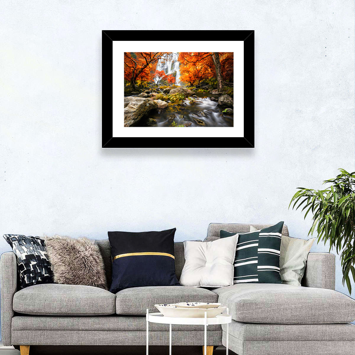 Autumn Forest Waterfall Wall Art