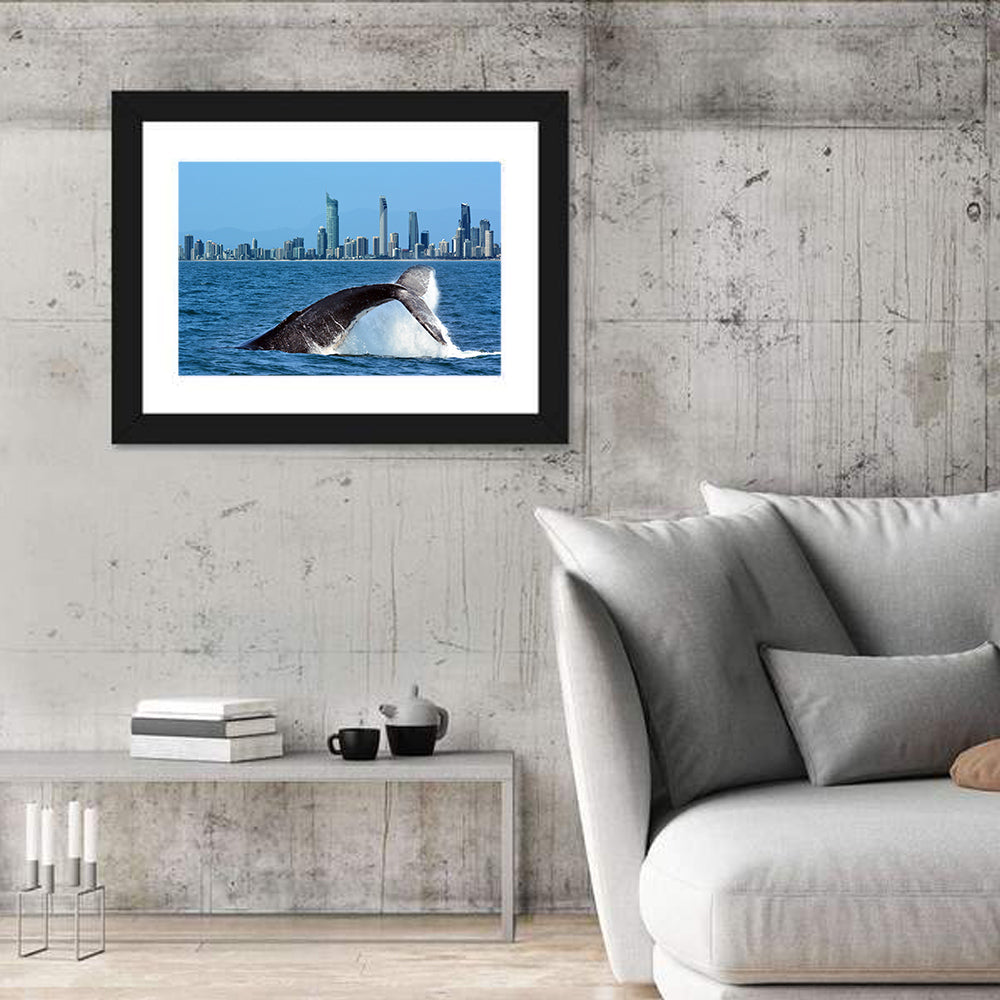 Gold Coast Whale and Skyline Wall Art in a room, landscape