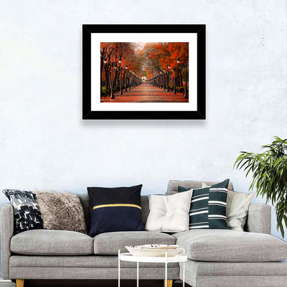Autumn Park Path with Vintage Lampposts Wall Art