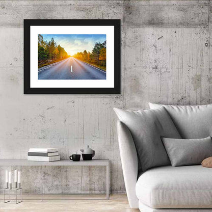 Sunlit Autumn Forest Road Wall Art