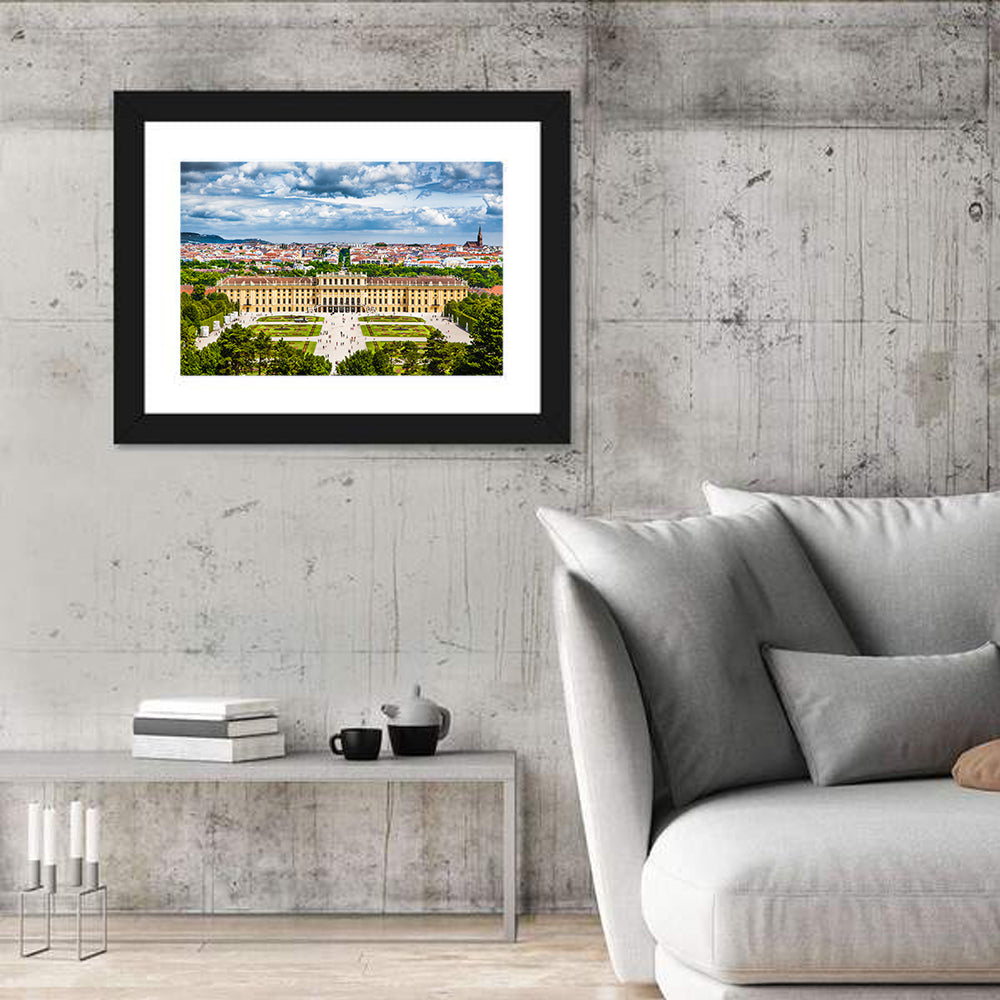 Schönbrunn Palace and Great Parterre Gardens Wall Art in a room, landscape