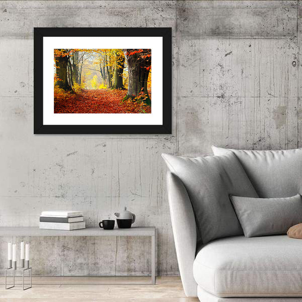 Misty Autumn Forest Path Wall Art