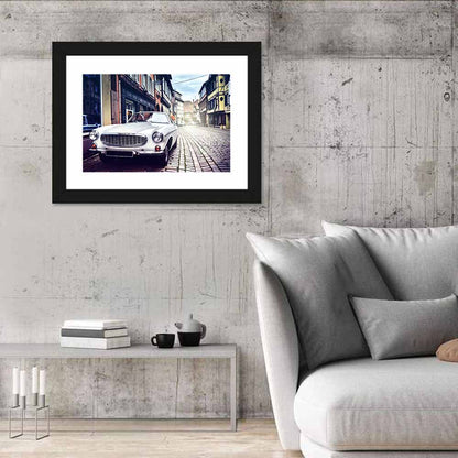 Vintage Car on Cobblestone Street Wall Art