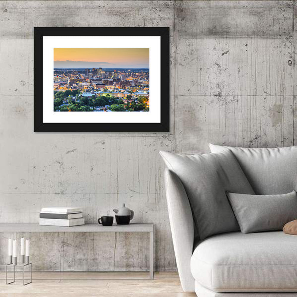 Birmingham Skyline at Golden Hour Wall Art in a room, landscape