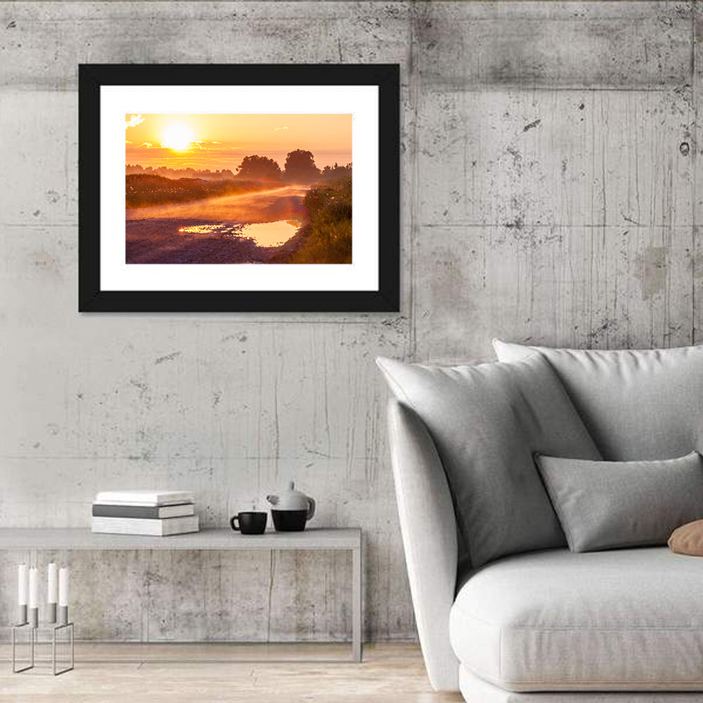 Dirt Road at Golden Hour Wall Art in a room, landscape