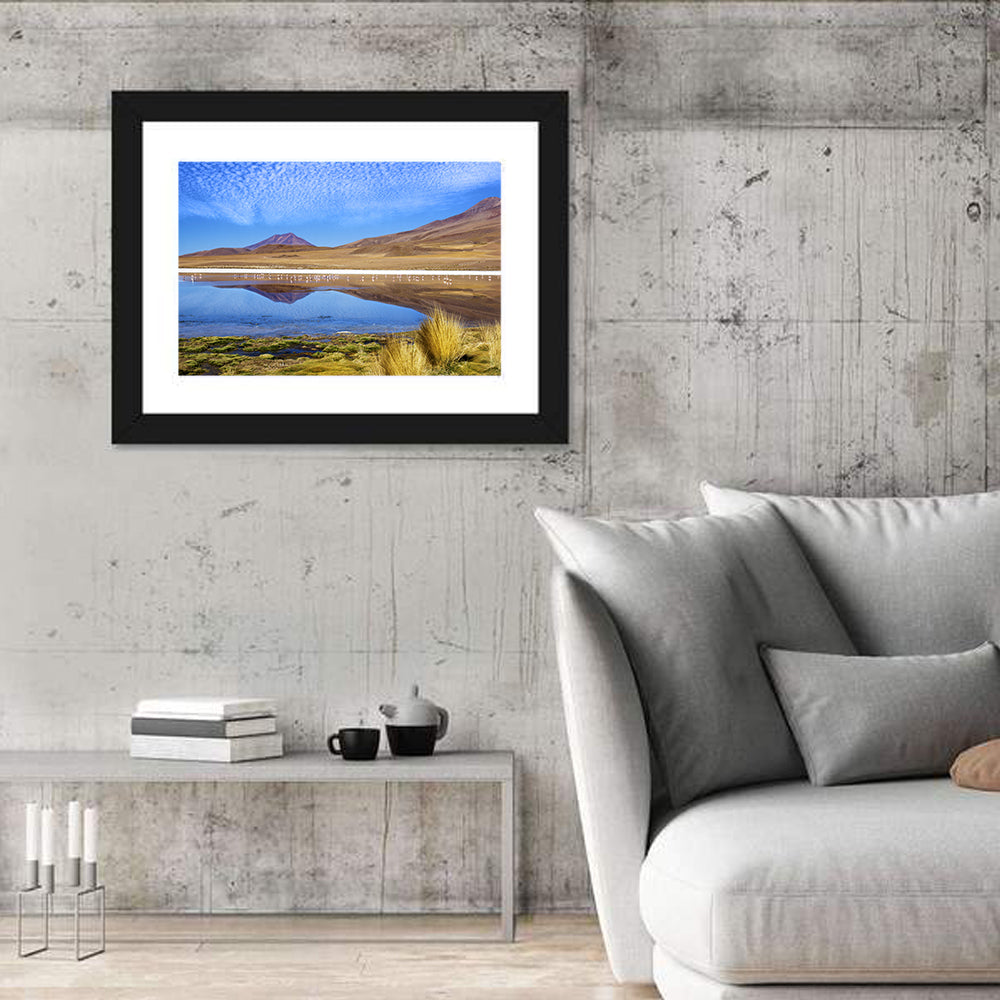 Red Lagoon Flamingo Reflection Wall Art