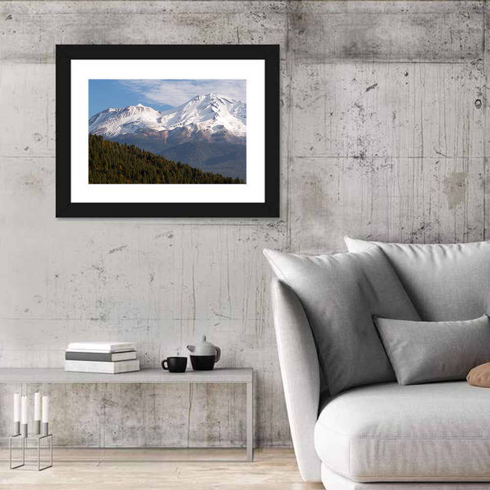 Mount Shasta Snow Peaks Wall Art in a room, landscape