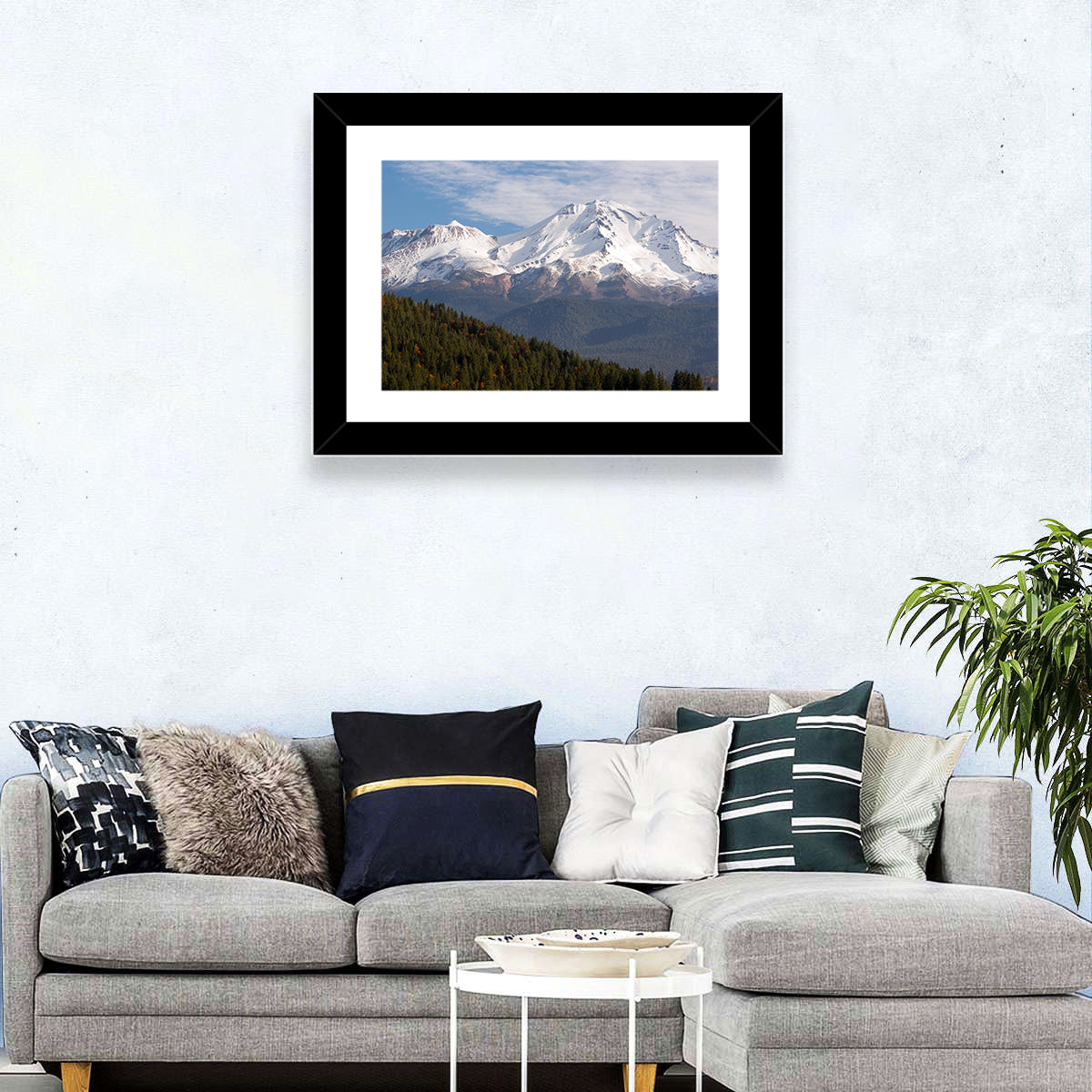 Mount Shasta Snow Peaks Wall Art in a room, landscape