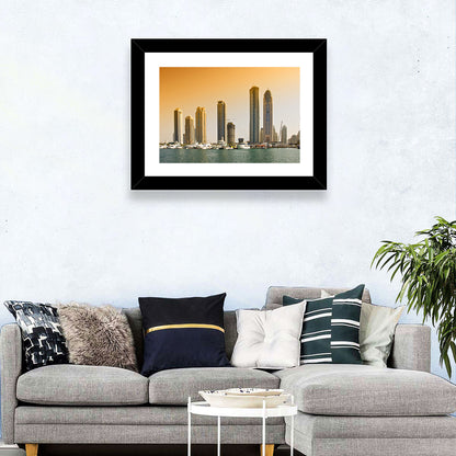 Dubai Marina Sunset Skyline with Yachts Wall Art