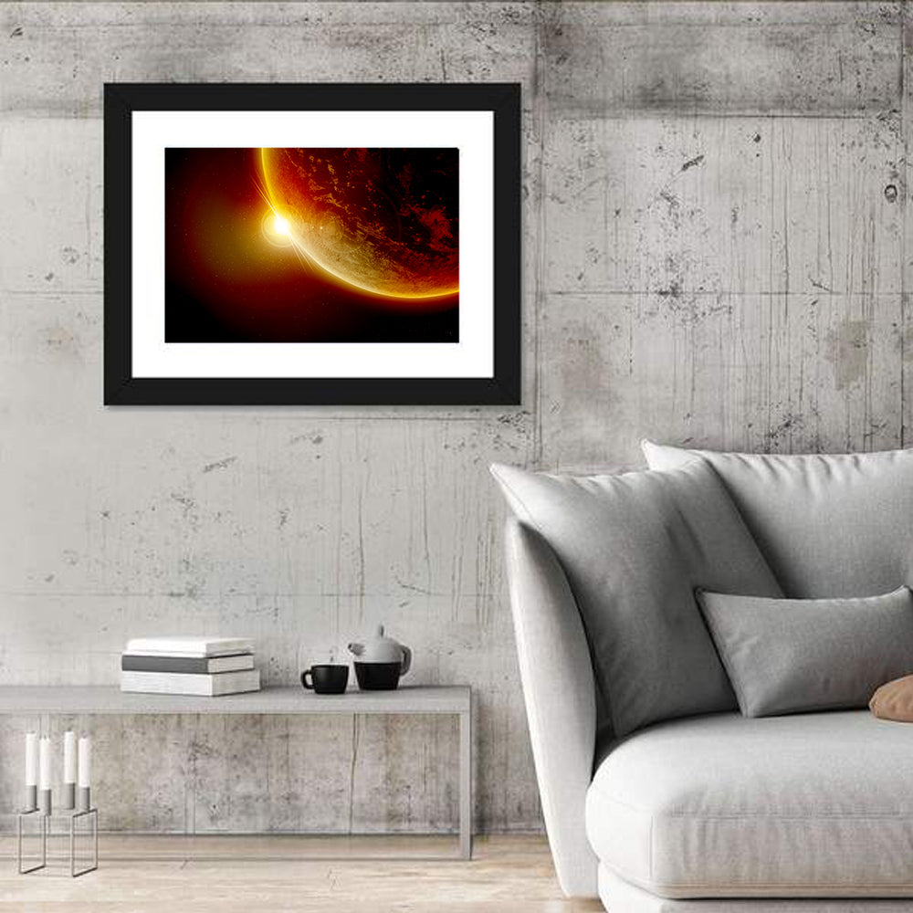 Red Planet Sunrise Limb Flare Wall Art in a room, landscape