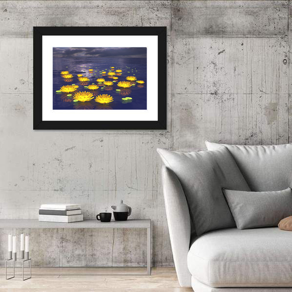 Floating Lotus at Dusk Wall Art in a room, landscape