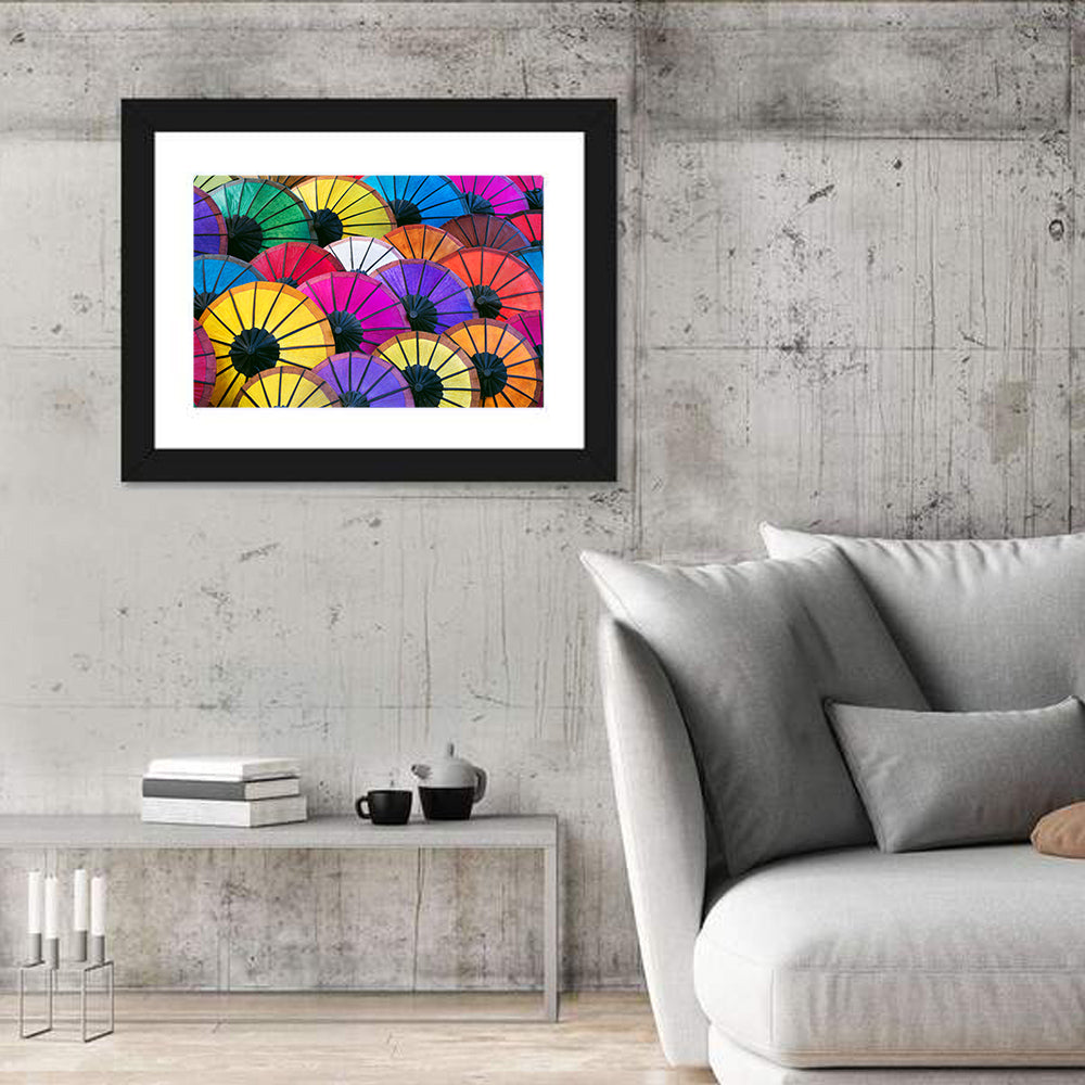 Vibrant Market Parasols Wall Art in a room, landscape