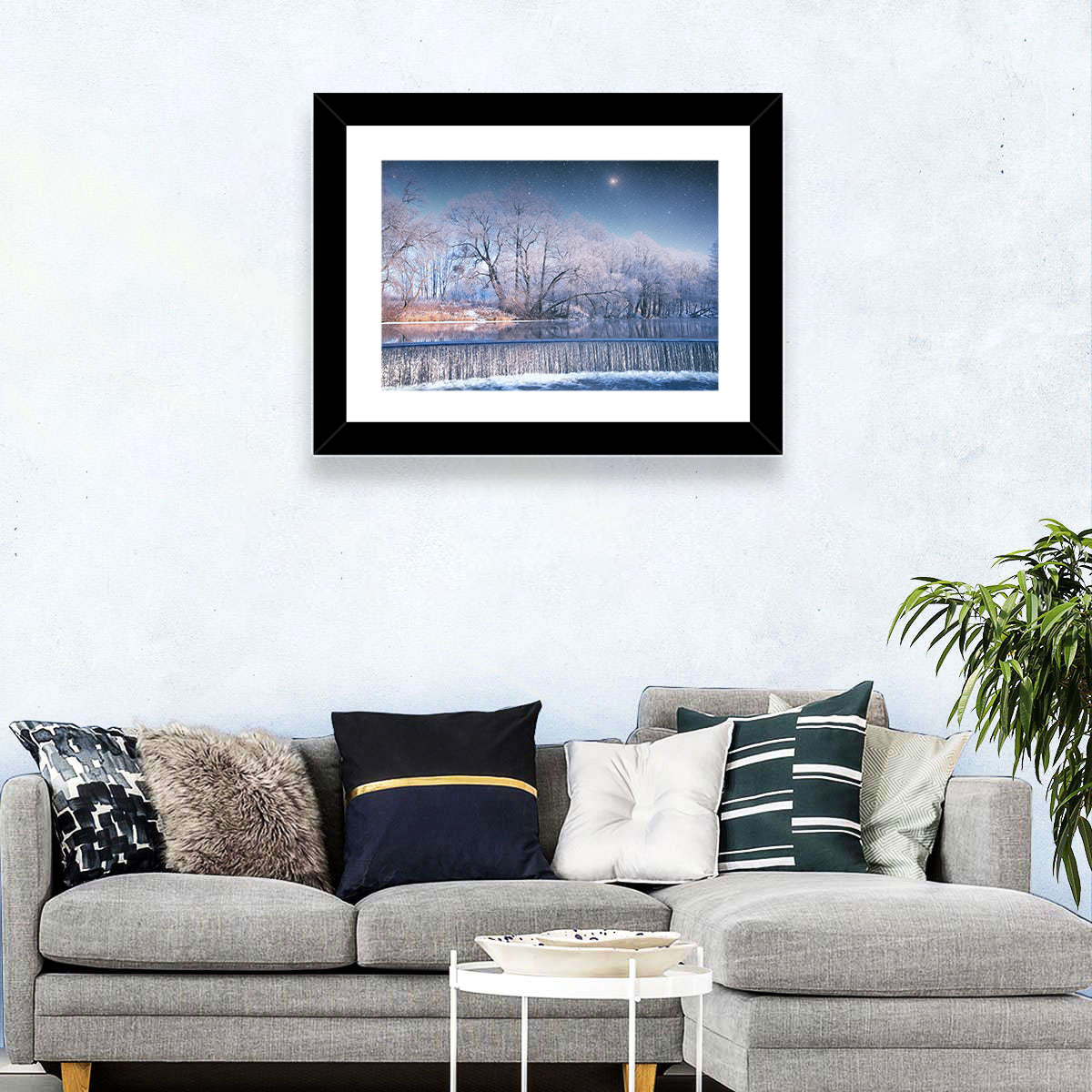 Starlit Winter Waterfall Wall Art