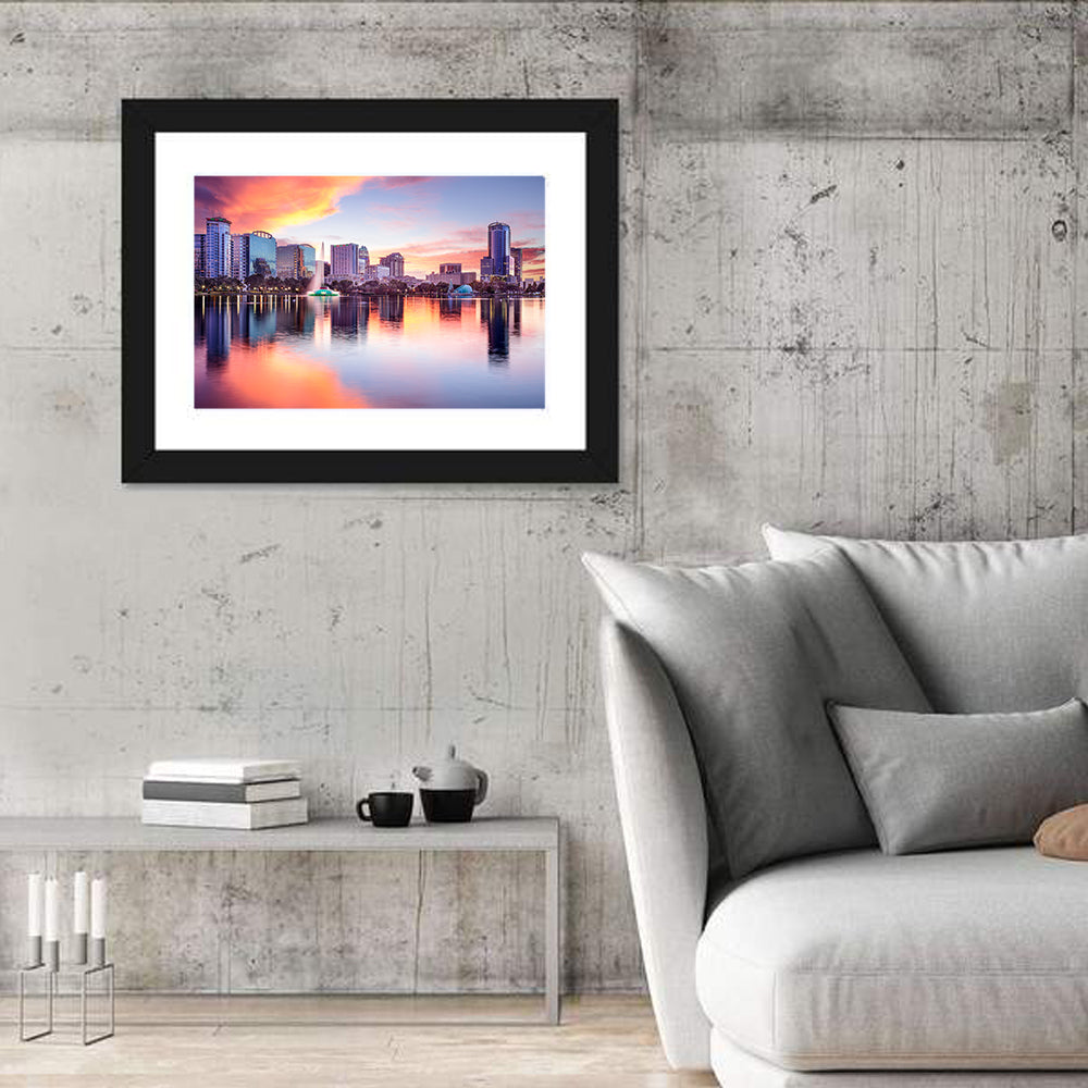 Lake Eola Sunset Orlando Wall Art in a room, landscape