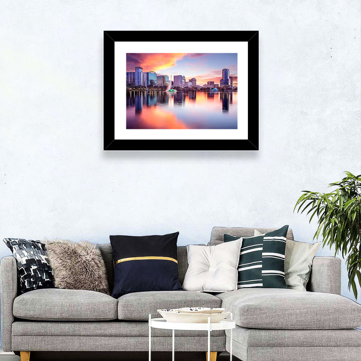 Lake Eola Sunset Orlando Wall Art in a room, landscape