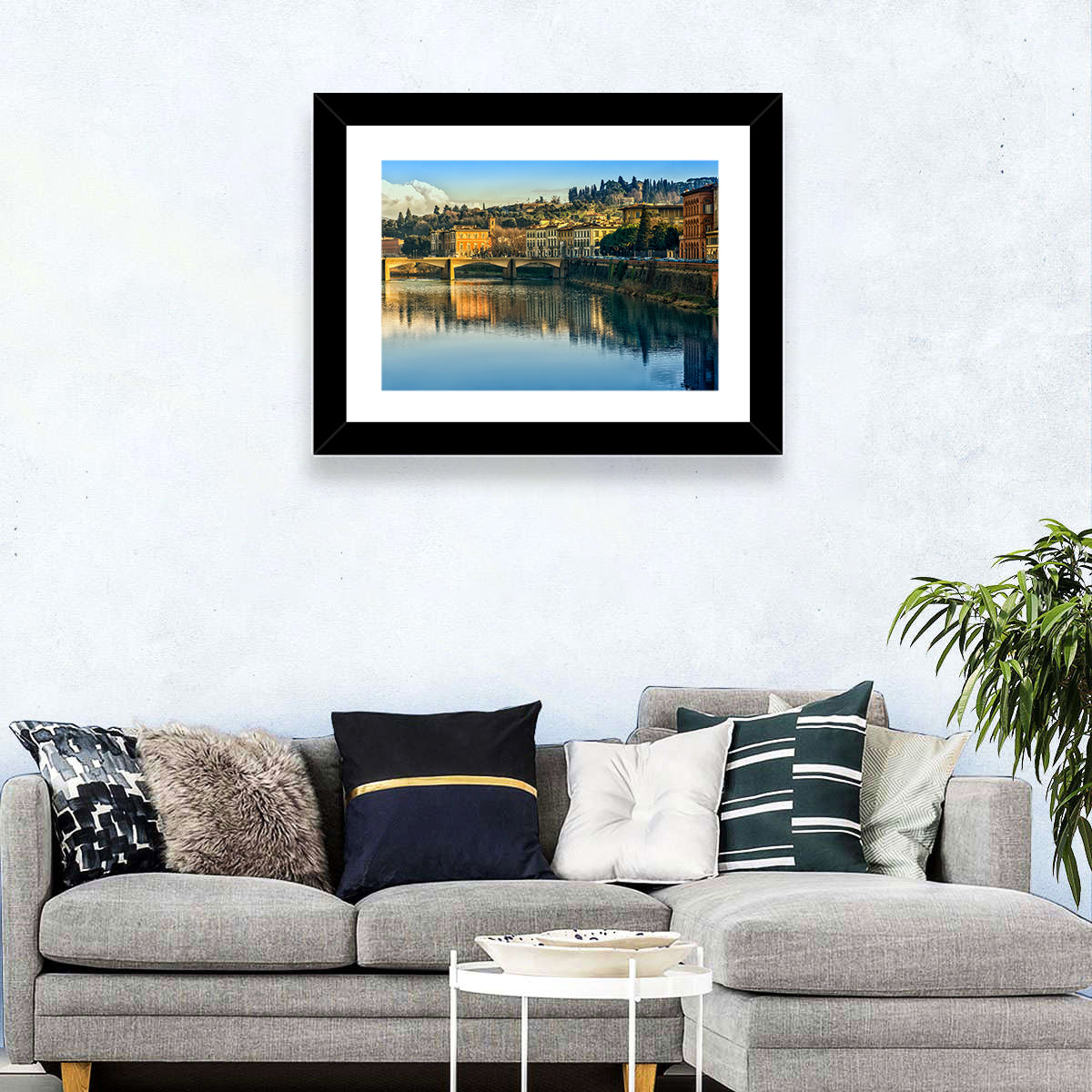 Golden Hour Florence Over the Arno River Wall Art in a room, landscape