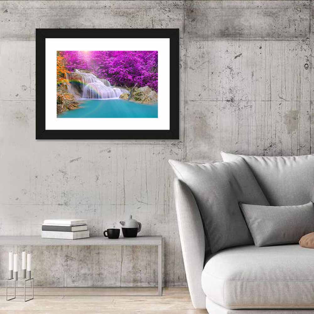 Dreamy Purple Forest Waterfall Wall Art