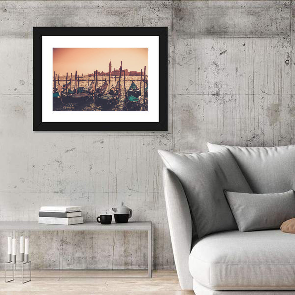 Venetian Gondolas at Dusk Wall Art in a room, landscape