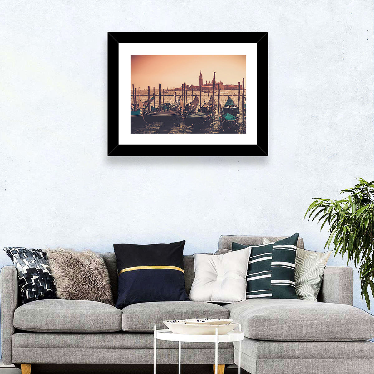 Venetian Gondolas at Dusk Wall Art in a room, landscape