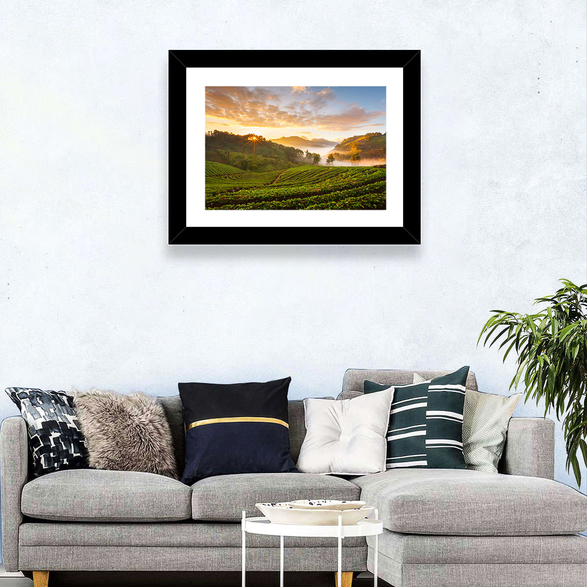 Strawberry Fields Sunrise Wall Art in a room, landscape