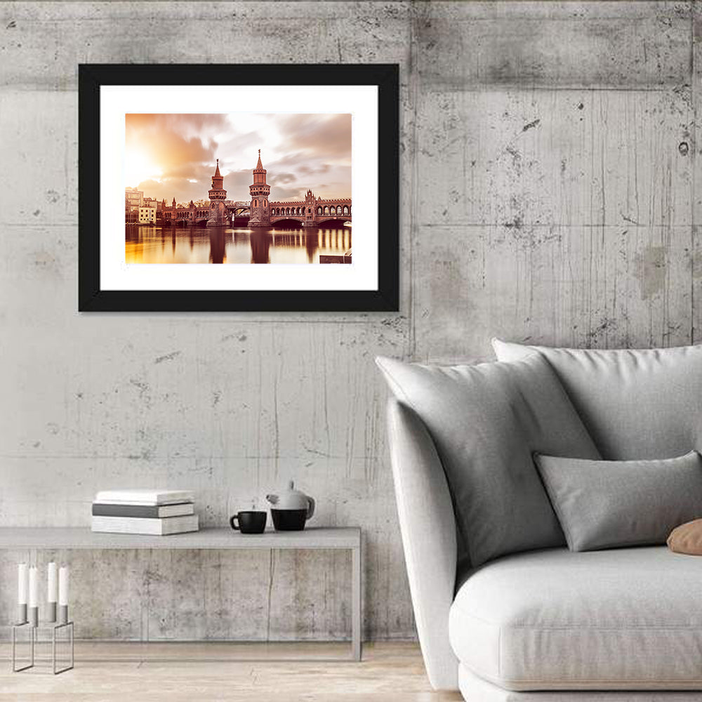 Oberbaumbruecke Sunset Reflection Berlin Wall Art in a room, landscape