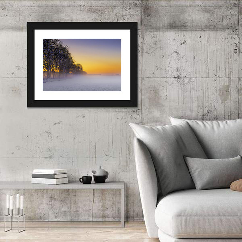Winter Fog at Sunset Wall Art in a room, landscape