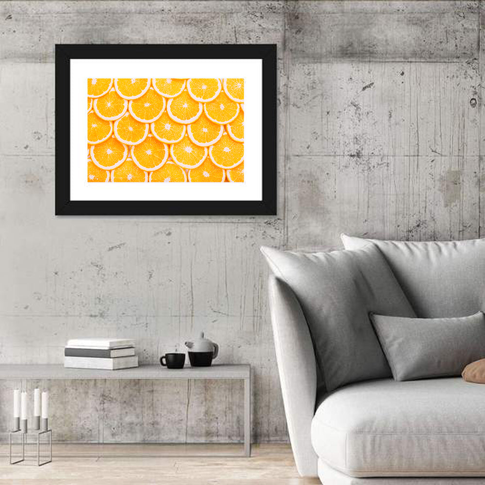 Orange Slice Grid Pattern Wall Art in a room, landscape