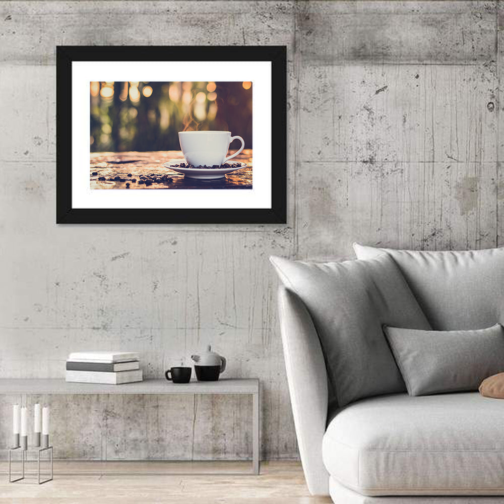 Steaming White Coffee Cup Wall Art