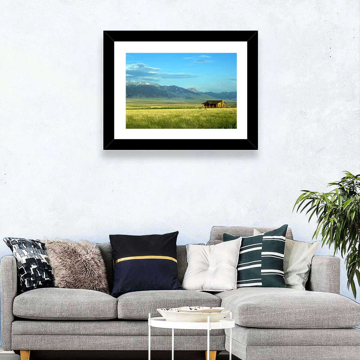 Montana Mountain Ranch Wall Art in a room, landscape