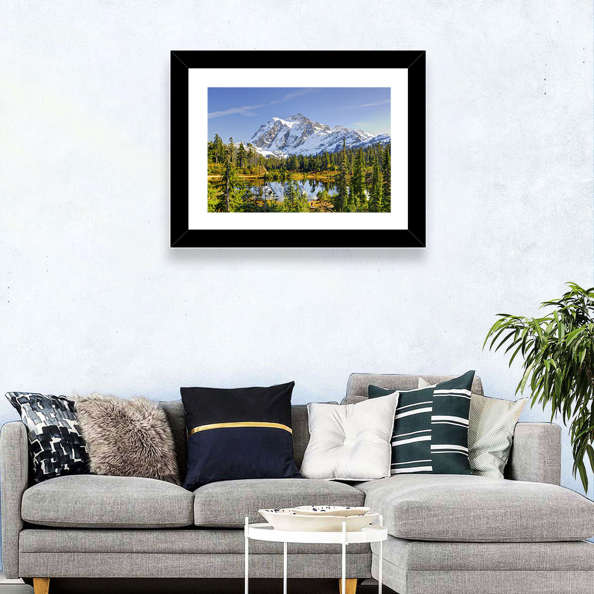 Mount Shuksan Lake Reflection Wall Art in a room, landscape