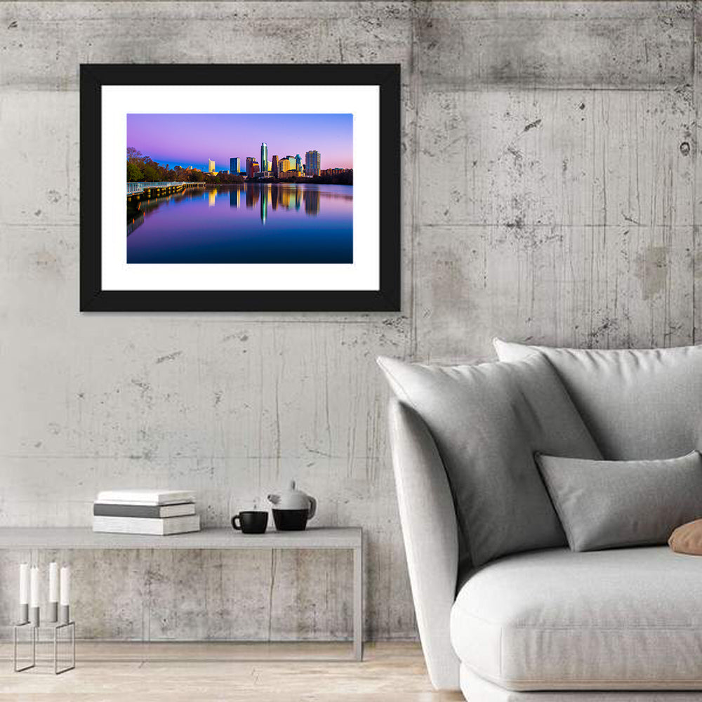 Austin Skyline Reflection at Twilight Wall Art in a room, landscape