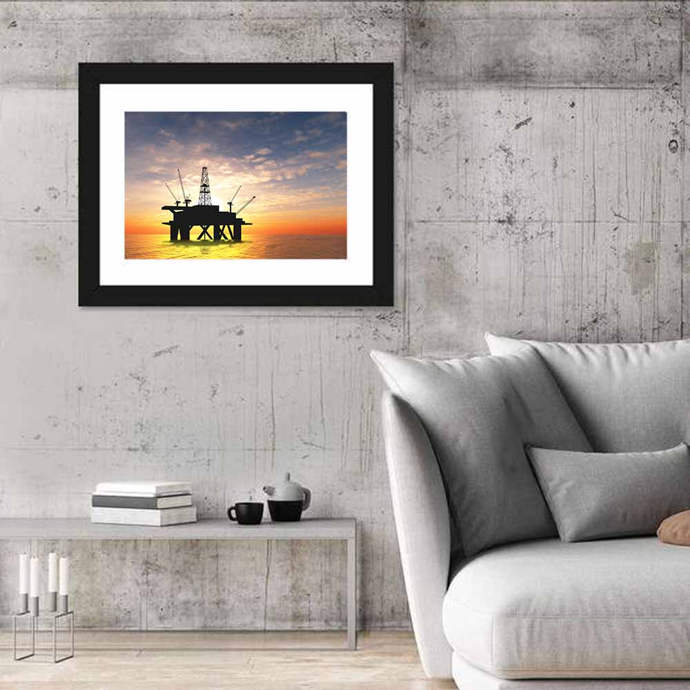 Sunset Oil Rig Silhouette Wall Art