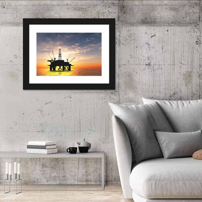 Sunset Oil Rig Silhouette Wall Art